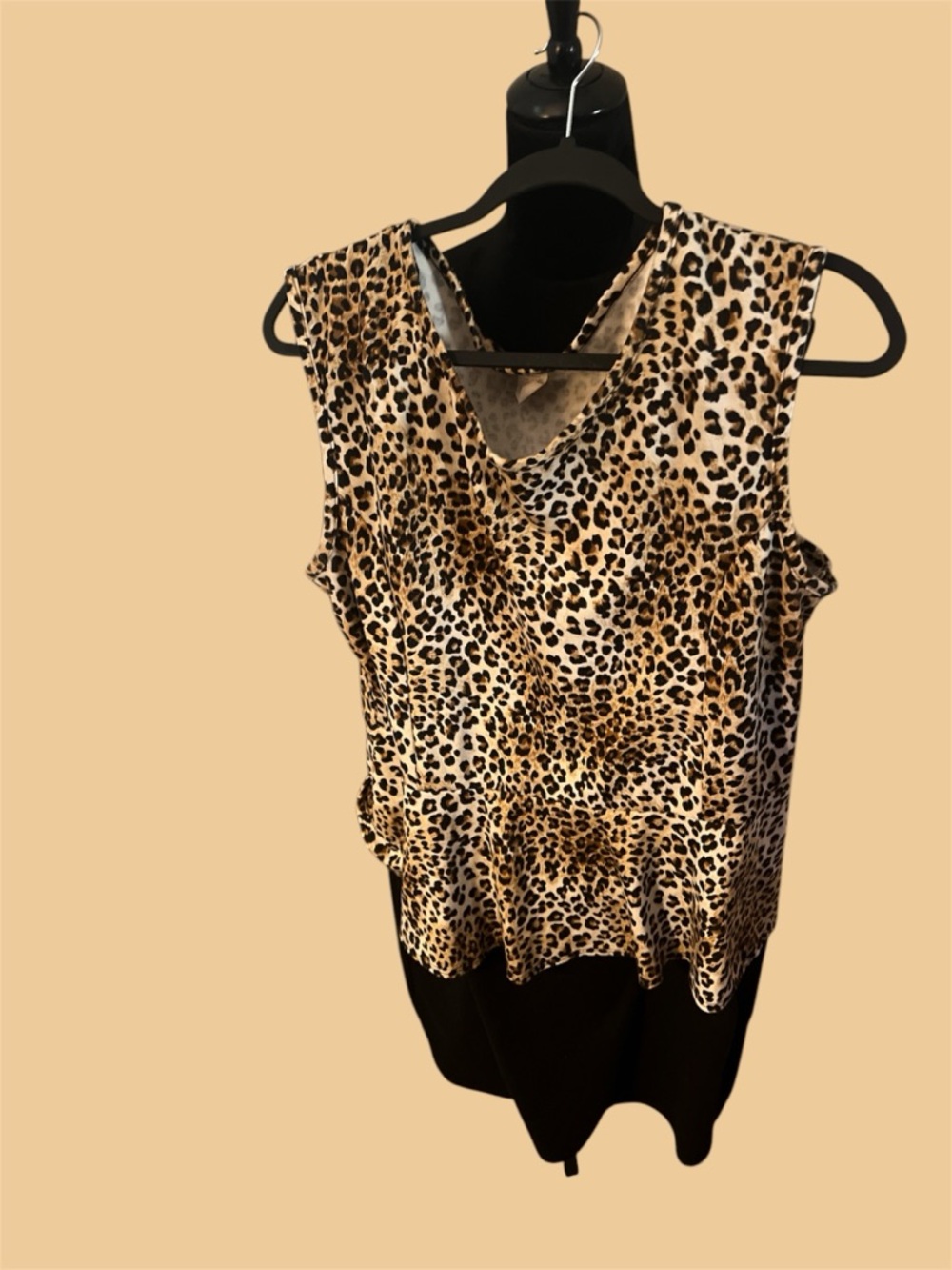 American City Wear Leopard Print V-Neck Peplum Top - Tan & Black